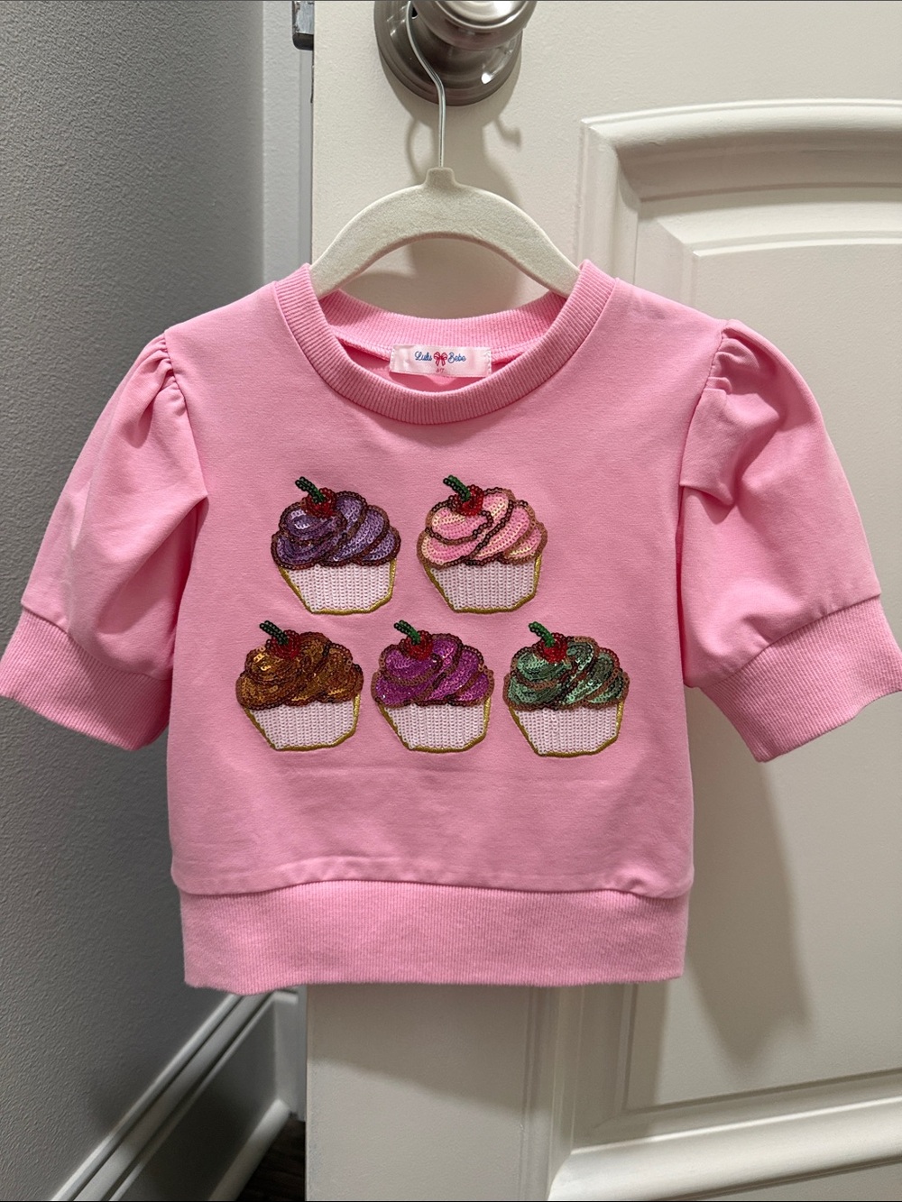 Pink Girls Cupcake Sequin Embellished Top